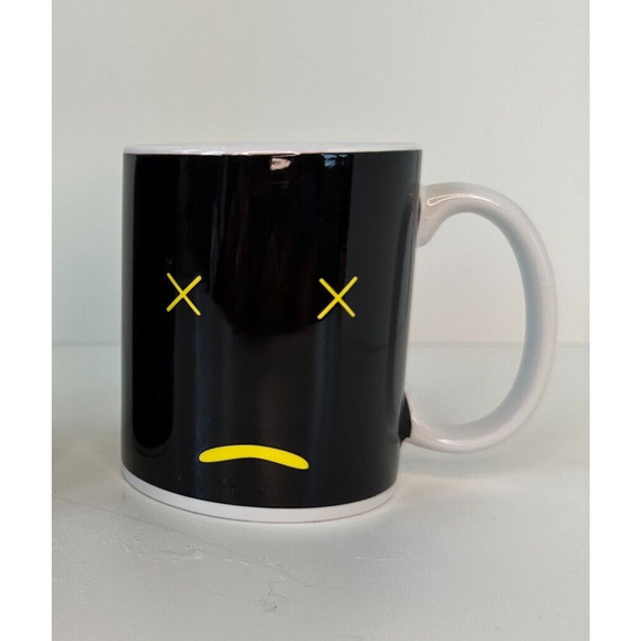 Dead Smiley Sad Face Ceramic Mug Tea Coffee Cup 10oz Black & Yellow Heat Activat - Picture 3 of 6